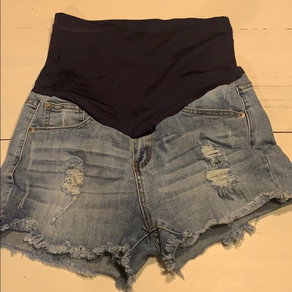 Pinkblush Navy & Light Wash Maternity Jean Shorts